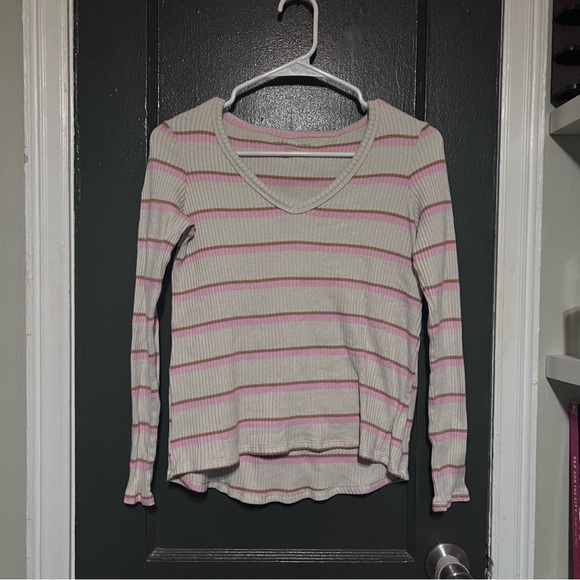 American Eagle Outfitters Tops - White Long Sleeve with Brown & Pink Stripes